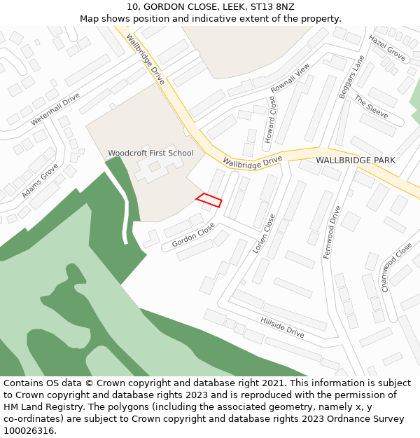 10, GORDON CLOSE, LEEK, ST13 8NZ: Location map and indicative extent of plot