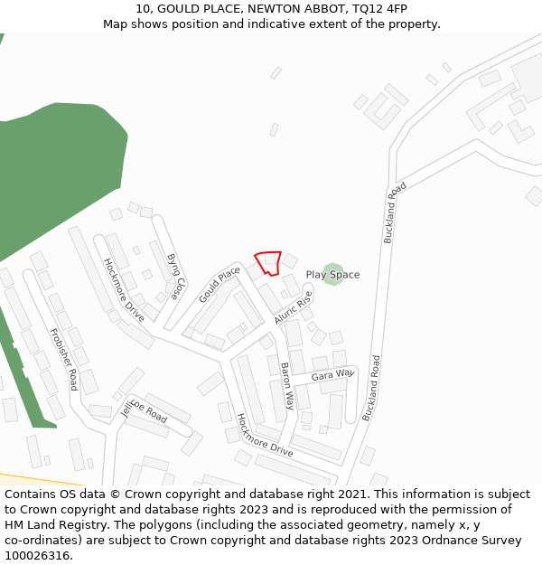 10, GOULD PLACE, NEWTON ABBOT, TQ12 4FP: Location map and indicative extent of plot