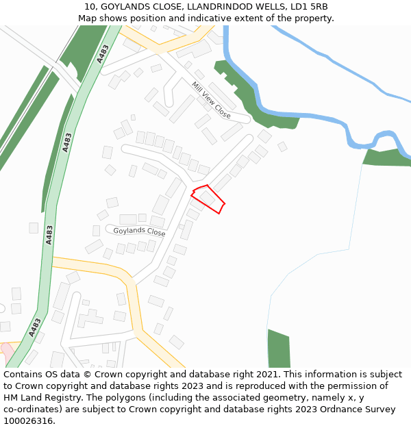 10, GOYLANDS CLOSE, LLANDRINDOD WELLS, LD1 5RB: Location map and indicative extent of plot