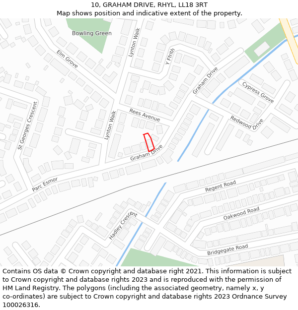 10, GRAHAM DRIVE, RHYL, LL18 3RT: Location map and indicative extent of plot