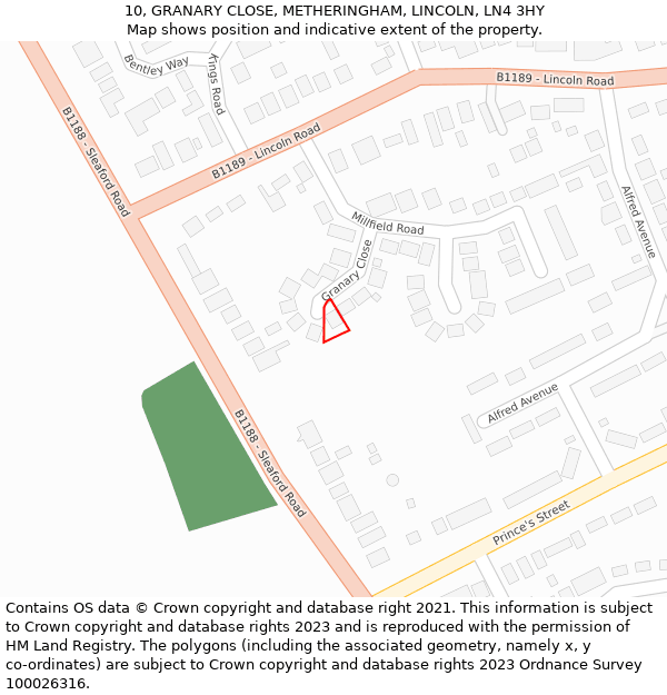 10, GRANARY CLOSE, METHERINGHAM, LINCOLN, LN4 3HY: Location map and indicative extent of plot