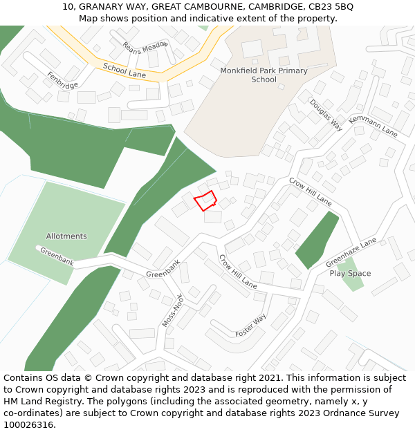 10, GRANARY WAY, GREAT CAMBOURNE, CAMBRIDGE, CB23 5BQ: Location map and indicative extent of plot