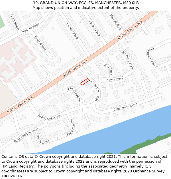 10, GRAND UNION WAY, ECCLES, MANCHESTER, M30 0LB: Location map and indicative extent of plot