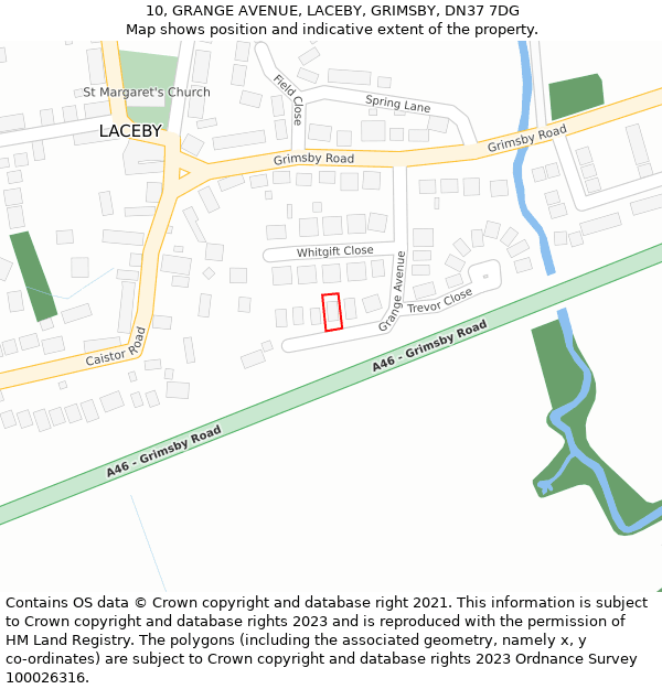 10, GRANGE AVENUE, LACEBY, GRIMSBY, DN37 7DG: Location map and indicative extent of plot