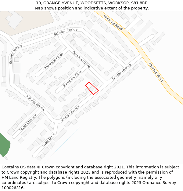 10, GRANGE AVENUE, WOODSETTS, WORKSOP, S81 8RP: Location map and indicative extent of plot