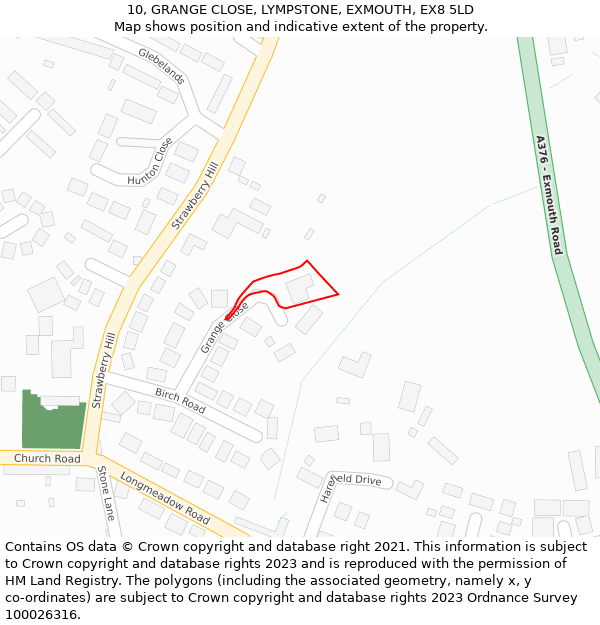 10, GRANGE CLOSE, LYMPSTONE, EXMOUTH, EX8 5LD: Location map and indicative extent of plot