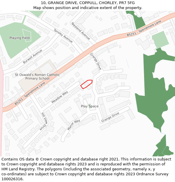 10, GRANGE DRIVE, COPPULL, CHORLEY, PR7 5FG: Location map and indicative extent of plot