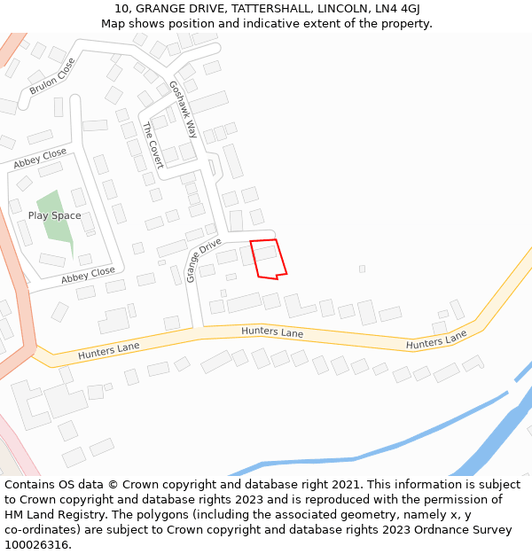 10, GRANGE DRIVE, TATTERSHALL, LINCOLN, LN4 4GJ: Location map and indicative extent of plot