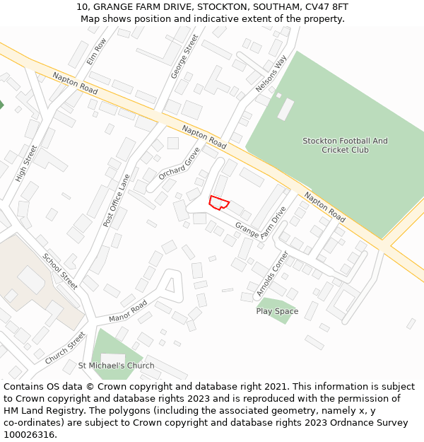 10, GRANGE FARM DRIVE, STOCKTON, SOUTHAM, CV47 8FT: Location map and indicative extent of plot