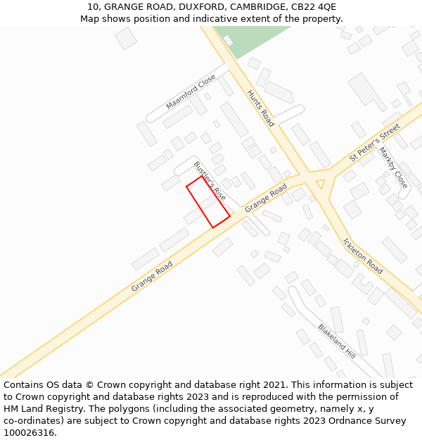 10, GRANGE ROAD, DUXFORD, CAMBRIDGE, CB22 4QE: Location map and indicative extent of plot