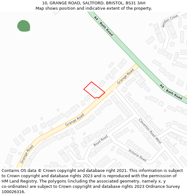 10, GRANGE ROAD, SALTFORD, BRISTOL, BS31 3AH: Location map and indicative extent of plot