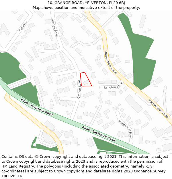 10, GRANGE ROAD, YELVERTON, PL20 6BJ: Location map and indicative extent of plot