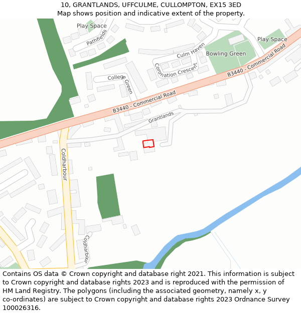 10, GRANTLANDS, UFFCULME, CULLOMPTON, EX15 3ED: Location map and indicative extent of plot