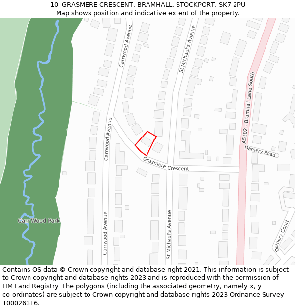 10, GRASMERE CRESCENT, BRAMHALL, STOCKPORT, SK7 2PU: Location map and indicative extent of plot