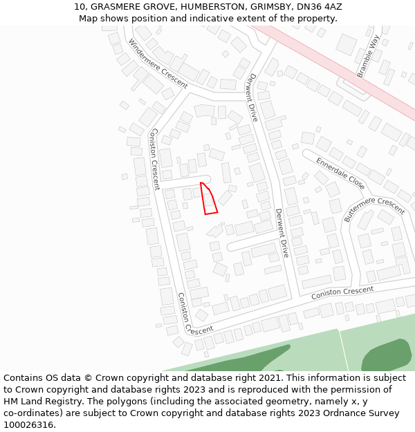 10, GRASMERE GROVE, HUMBERSTON, GRIMSBY, DN36 4AZ: Location map and indicative extent of plot