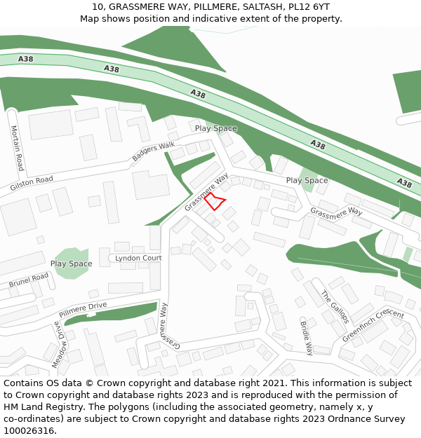 10, GRASSMERE WAY, PILLMERE, SALTASH, PL12 6YT: Location map and indicative extent of plot