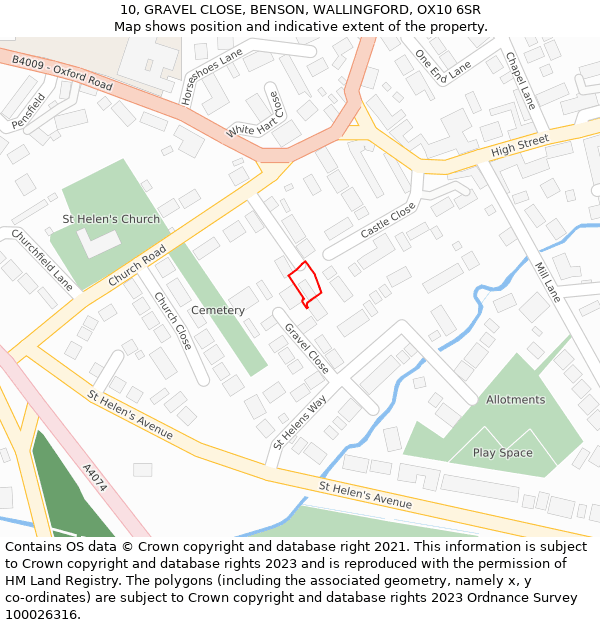 10, GRAVEL CLOSE, BENSON, WALLINGFORD, OX10 6SR: Location map and indicative extent of plot