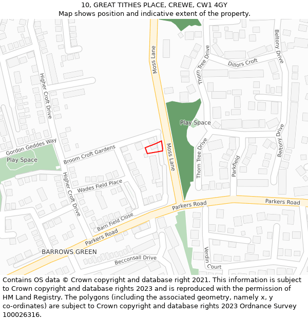 10, GREAT TITHES PLACE, CREWE, CW1 4GY: Location map and indicative extent of plot