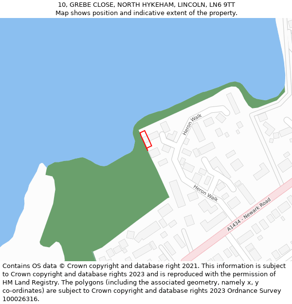 10, GREBE CLOSE, NORTH HYKEHAM, LINCOLN, LN6 9TT: Location map and indicative extent of plot