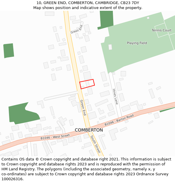 10, GREEN END, COMBERTON, CAMBRIDGE, CB23 7DY: Location map and indicative extent of plot