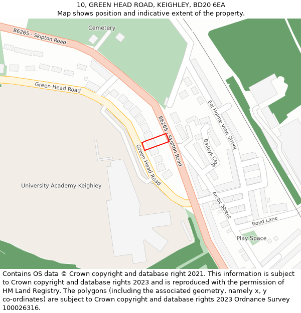 10, GREEN HEAD ROAD, KEIGHLEY, BD20 6EA: Location map and indicative extent of plot