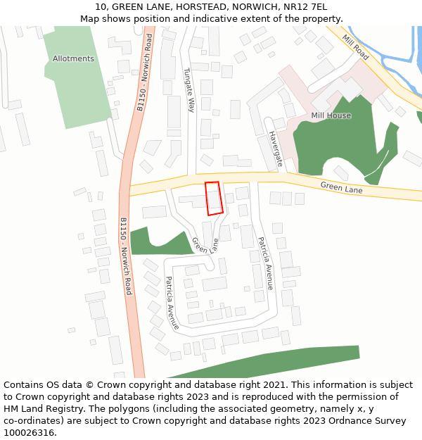 10, GREEN LANE, HORSTEAD, NORWICH, NR12 7EL: Location map and indicative extent of plot