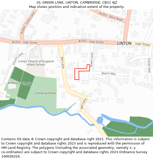 10, GREEN LANE, LINTON, CAMBRIDGE, CB21 4JZ: Location map and indicative extent of plot
