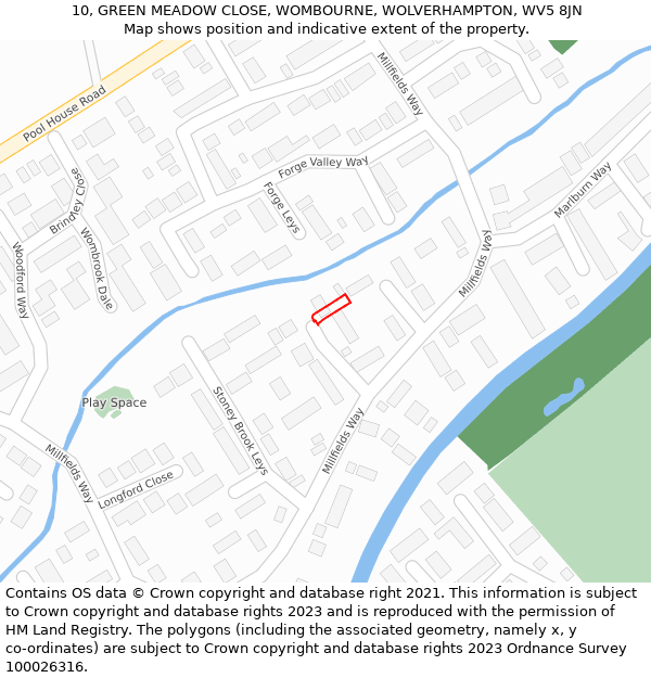 10, GREEN MEADOW CLOSE, WOMBOURNE, WOLVERHAMPTON, WV5 8JN: Location map and indicative extent of plot