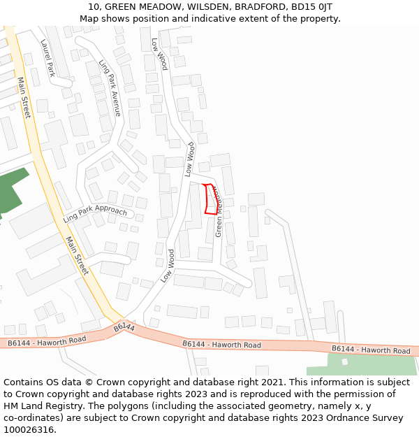 10, GREEN MEADOW, WILSDEN, BRADFORD, BD15 0JT: Location map and indicative extent of plot