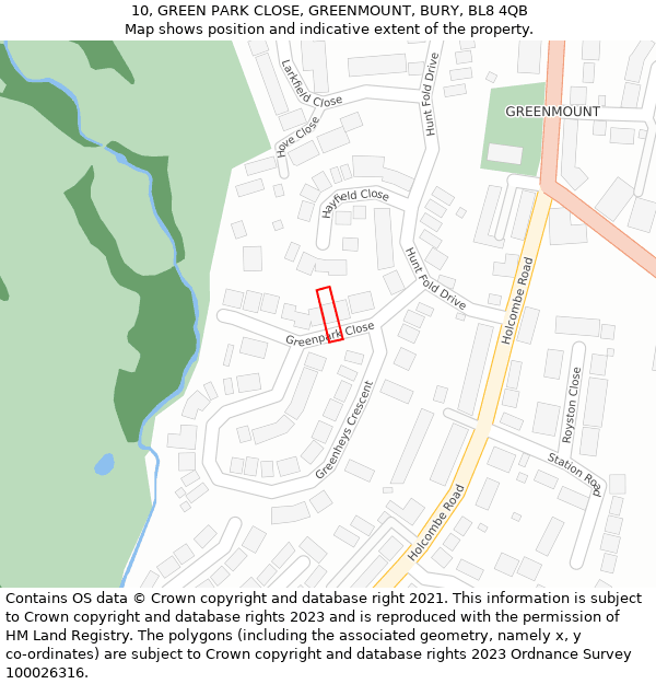 10, GREEN PARK CLOSE, GREENMOUNT, BURY, BL8 4QB: Location map and indicative extent of plot