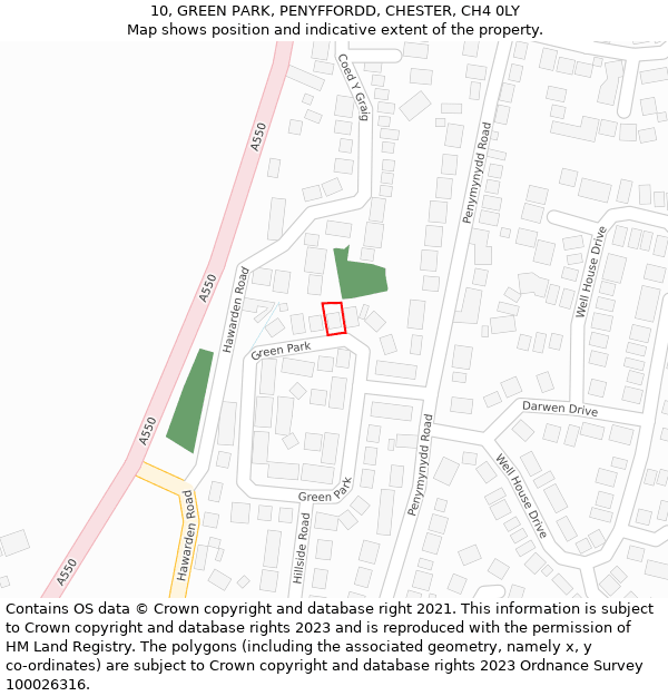 10, GREEN PARK, PENYFFORDD, CHESTER, CH4 0LY: Location map and indicative extent of plot