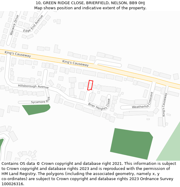 10, GREEN RIDGE CLOSE, BRIERFIELD, NELSON, BB9 0HJ: Location map and indicative extent of plot