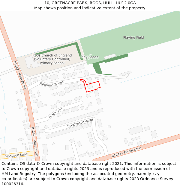 10, GREENACRE PARK, ROOS, HULL, HU12 0GA: Location map and indicative extent of plot