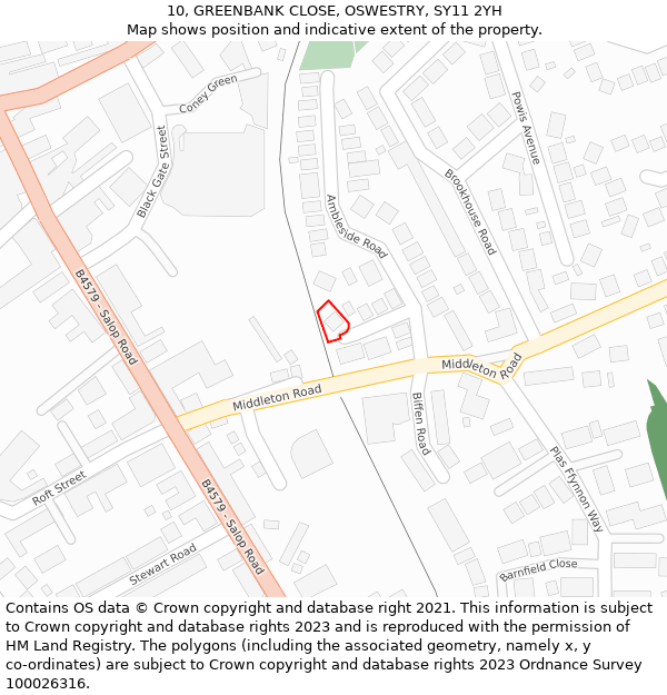 10, GREENBANK CLOSE, OSWESTRY, SY11 2YH: Location map and indicative extent of plot