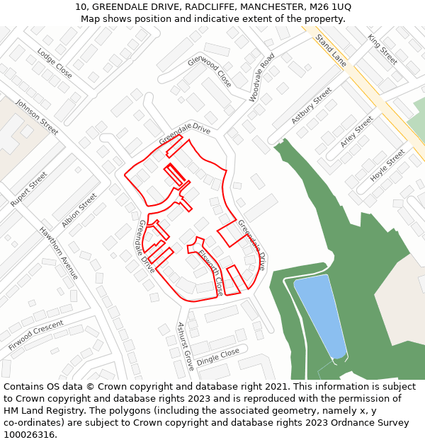 10, GREENDALE DRIVE, RADCLIFFE, MANCHESTER, M26 1UQ: Location map and indicative extent of plot