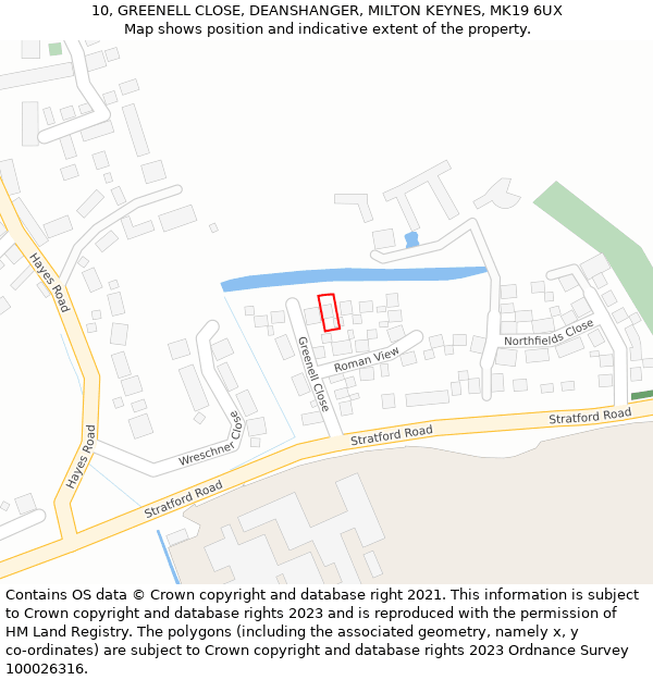 10, GREENELL CLOSE, DEANSHANGER, MILTON KEYNES, MK19 6UX: Location map and indicative extent of plot