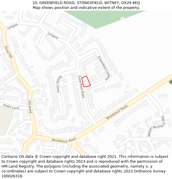 10, GREENFIELD ROAD, STONESFIELD, WITNEY, OX29 8EQ: Location map and indicative extent of plot