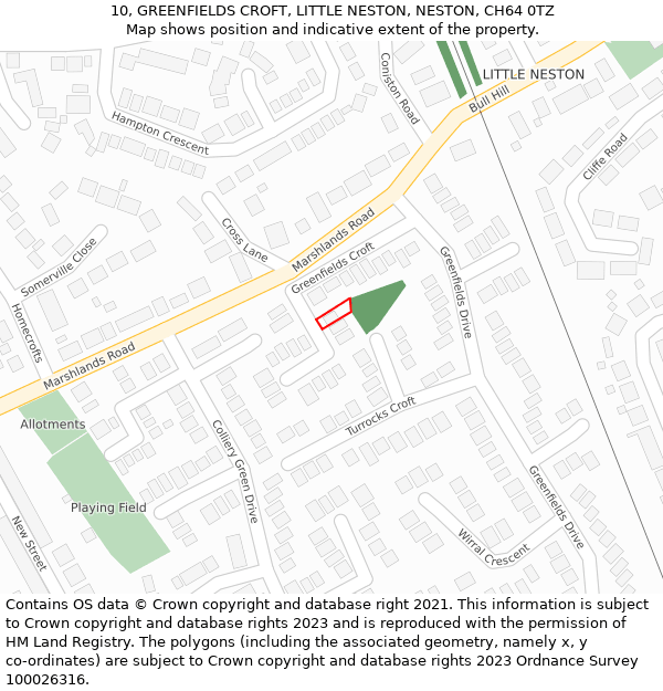 10, GREENFIELDS CROFT, LITTLE NESTON, NESTON, CH64 0TZ: Location map and indicative extent of plot