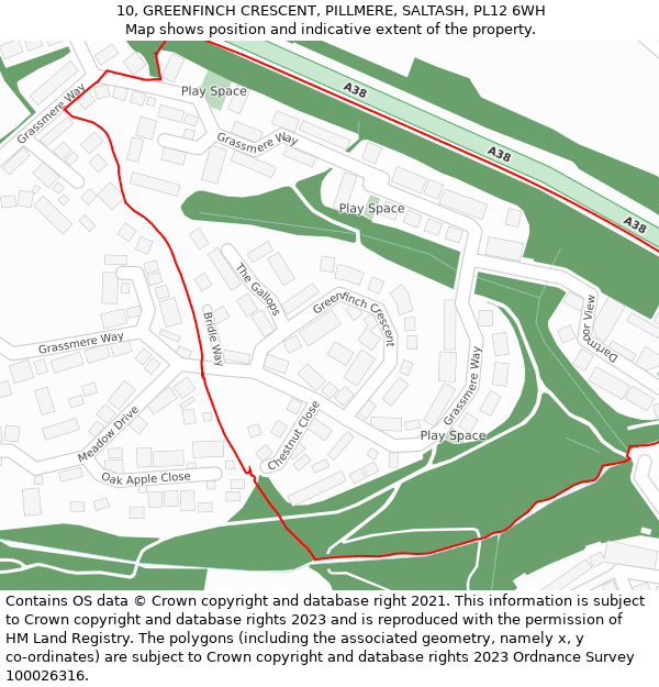 10, GREENFINCH CRESCENT, PILLMERE, SALTASH, PL12 6WH: Location map and indicative extent of plot