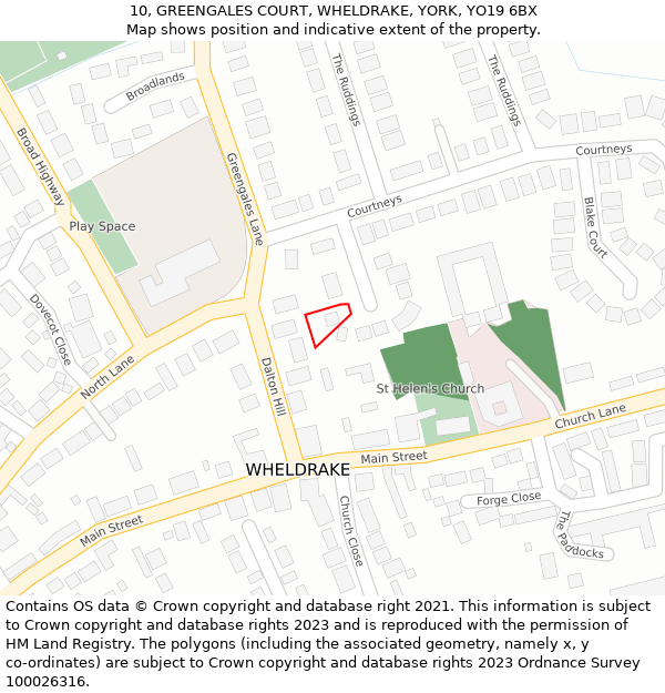10, GREENGALES COURT, WHELDRAKE, YORK, YO19 6BX: Location map and indicative extent of plot