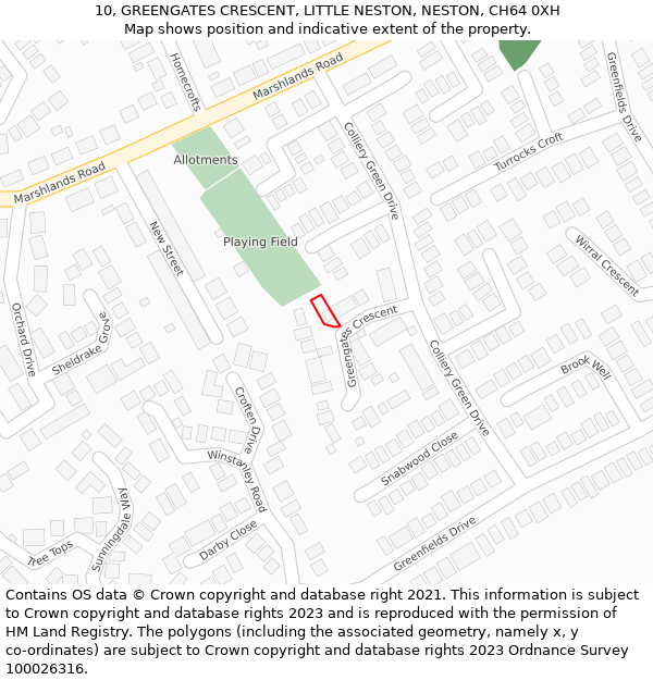 10, GREENGATES CRESCENT, LITTLE NESTON, NESTON, CH64 0XH: Location map and indicative extent of plot