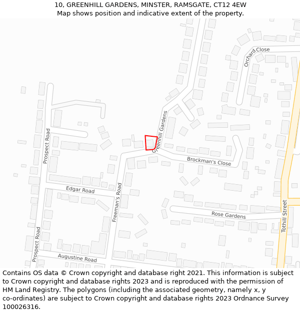 10, GREENHILL GARDENS, MINSTER, RAMSGATE, CT12 4EW: Location map and indicative extent of plot