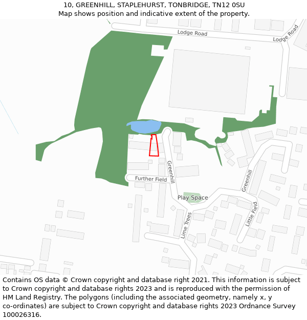10, GREENHILL, STAPLEHURST, TONBRIDGE, TN12 0SU: Location map and indicative extent of plot