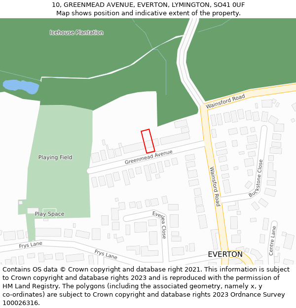 10, GREENMEAD AVENUE, EVERTON, LYMINGTON, SO41 0UF: Location map and indicative extent of plot