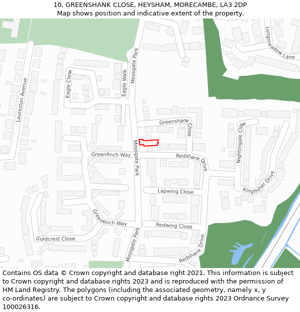 10, GREENSHANK CLOSE, HEYSHAM, MORECAMBE, LA3 2DP: Location map and indicative extent of plot