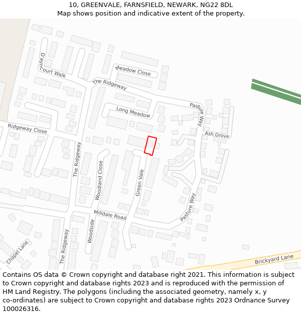 10, GREENVALE, FARNSFIELD, NEWARK, NG22 8DL: Location map and indicative extent of plot