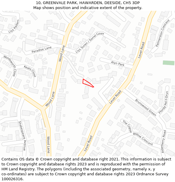 10, GREENVALE PARK, HAWARDEN, DEESIDE, CH5 3DP: Location map and indicative extent of plot