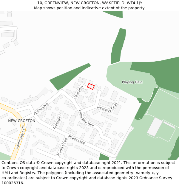 10, GREENVIEW, NEW CROFTON, WAKEFIELD, WF4 1JY: Location map and indicative extent of plot