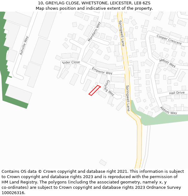 10, GREYLAG CLOSE, WHETSTONE, LEICESTER, LE8 6ZS: Location map and indicative extent of plot