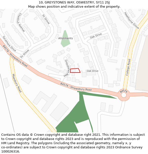 10, GREYSTONES WAY, OSWESTRY, SY11 2SJ: Location map and indicative extent of plot